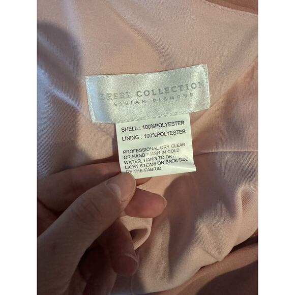 DESSY COLLECTION Diamond Cutout Back Trumpet Gown Front Slit Rose Pink Sz 8... - Picture 4 of 6